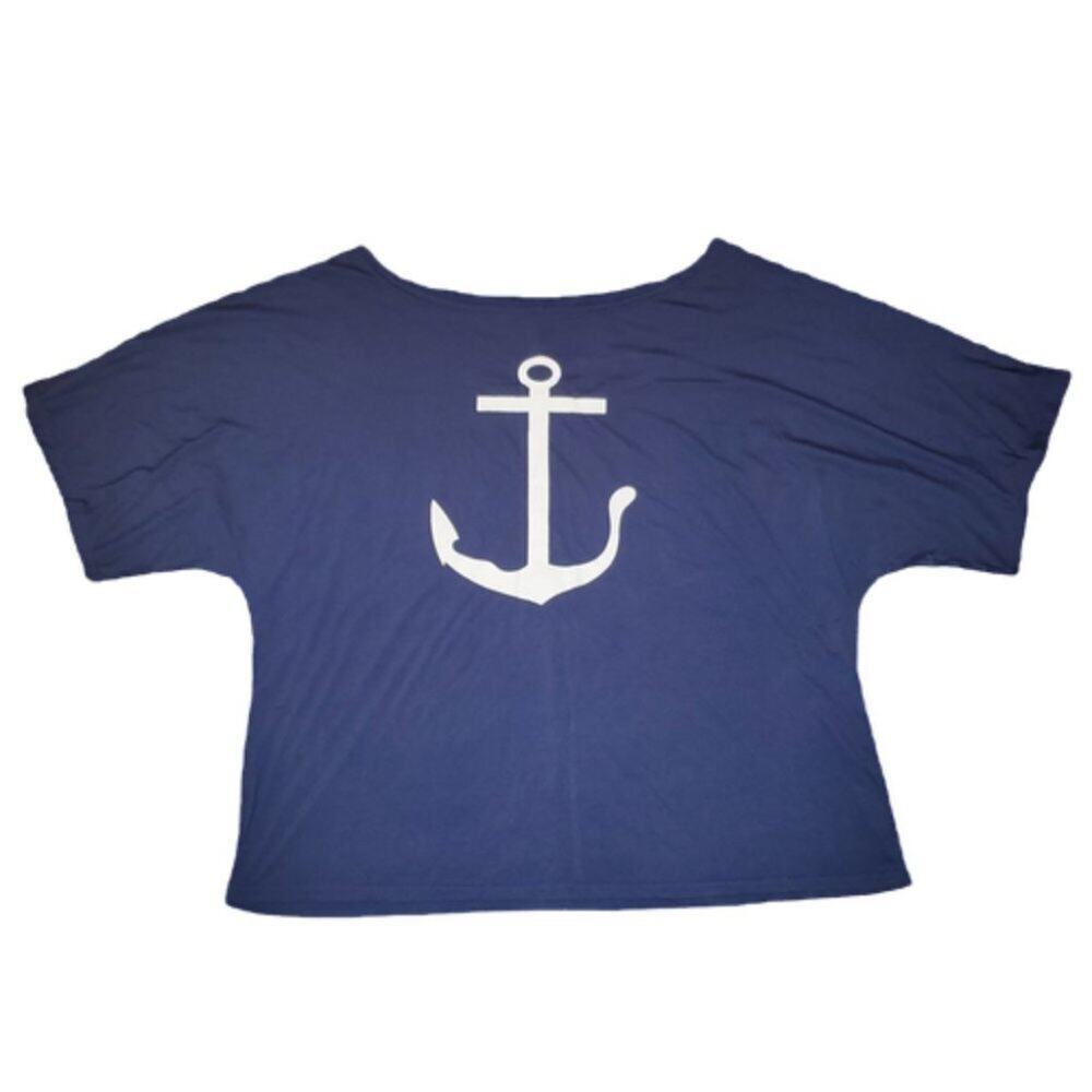 Navy Anchor Top || 4X Plus Size || EUC